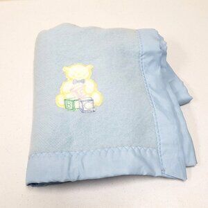Stork Club Tennessee Woolen Mills Blue Acrylic Baby Blanket Bear ABC Blocks
